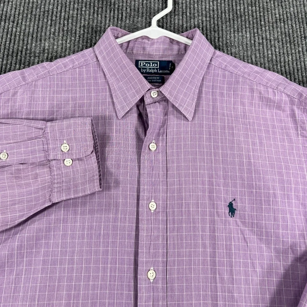 Polo Ralph Lauren Shirt Mens 17 Purple Check Long Sleeve Button Up Andrew Fit
